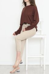 Oversize Ortadan Çımalı Bluz Kahve - 15913.1778.