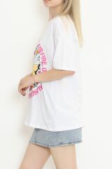Baskılı Oversize Tişört Beyaz - 16506.1567.