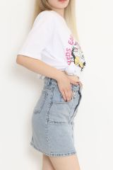 Baskılı Oversize Tişört Beyaz - 16506.1567.