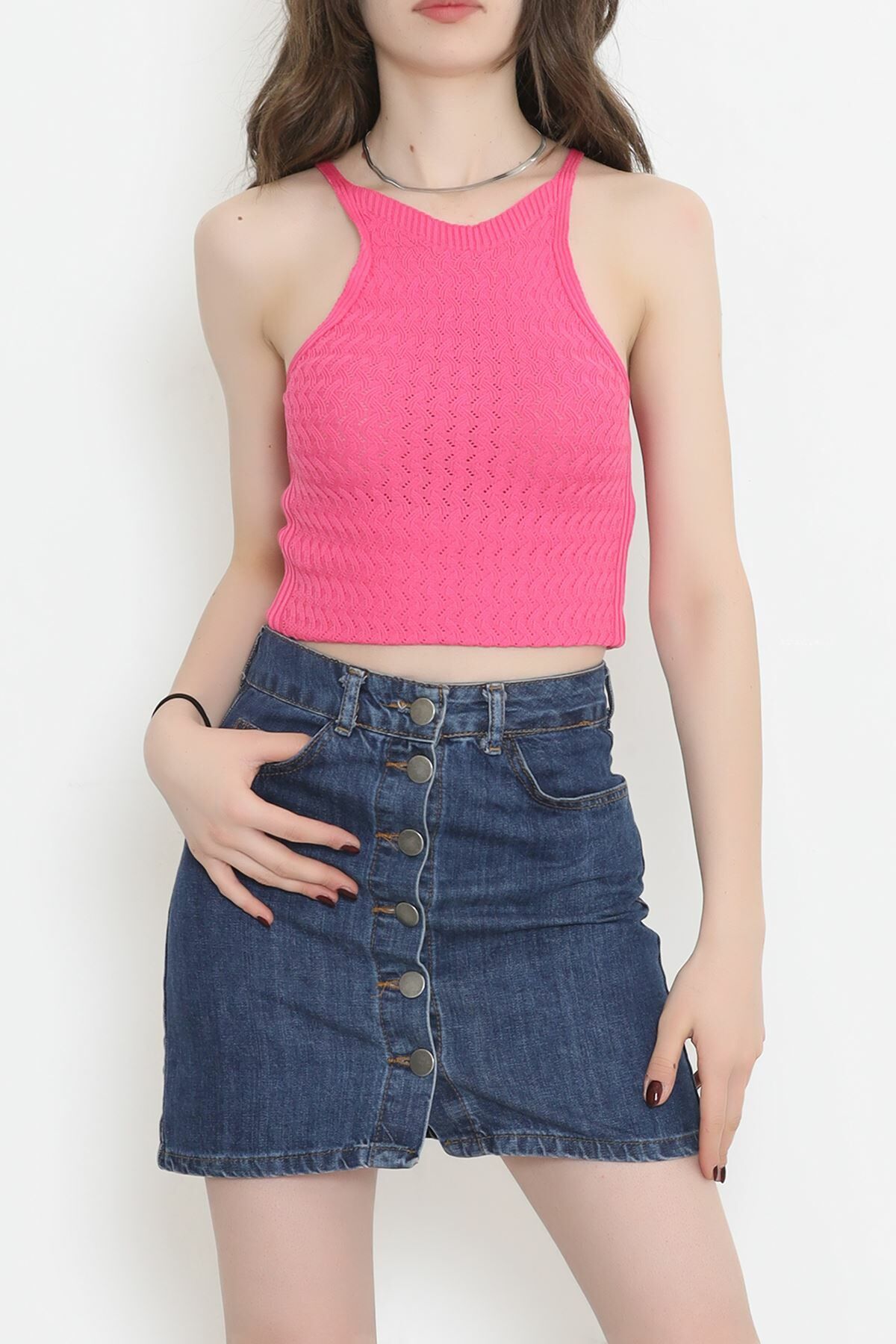 Örgü Desen Triko Atlet Pembe - 952.1019.