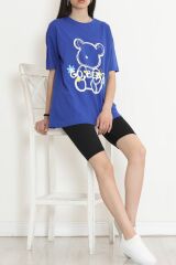 Baskılı Oversize Tişört Saks - 16496.1567.