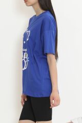Baskılı Oversize Tişört Saks - 16496.1567.