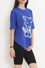 Baskılı Oversize Tişört Saks - 16496.1567.