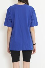 Baskılı Oversize Tişört Saks - 16496.1567.