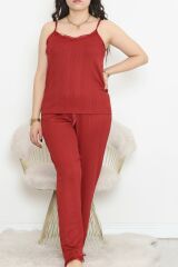 İp Askılı Battal Pijama Takımı Bordo - 174.1287.