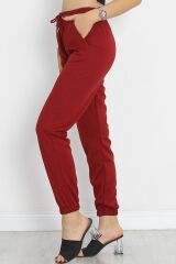 Bel Lastikli Çımalı Pantolon Bordo - 10063.1778.