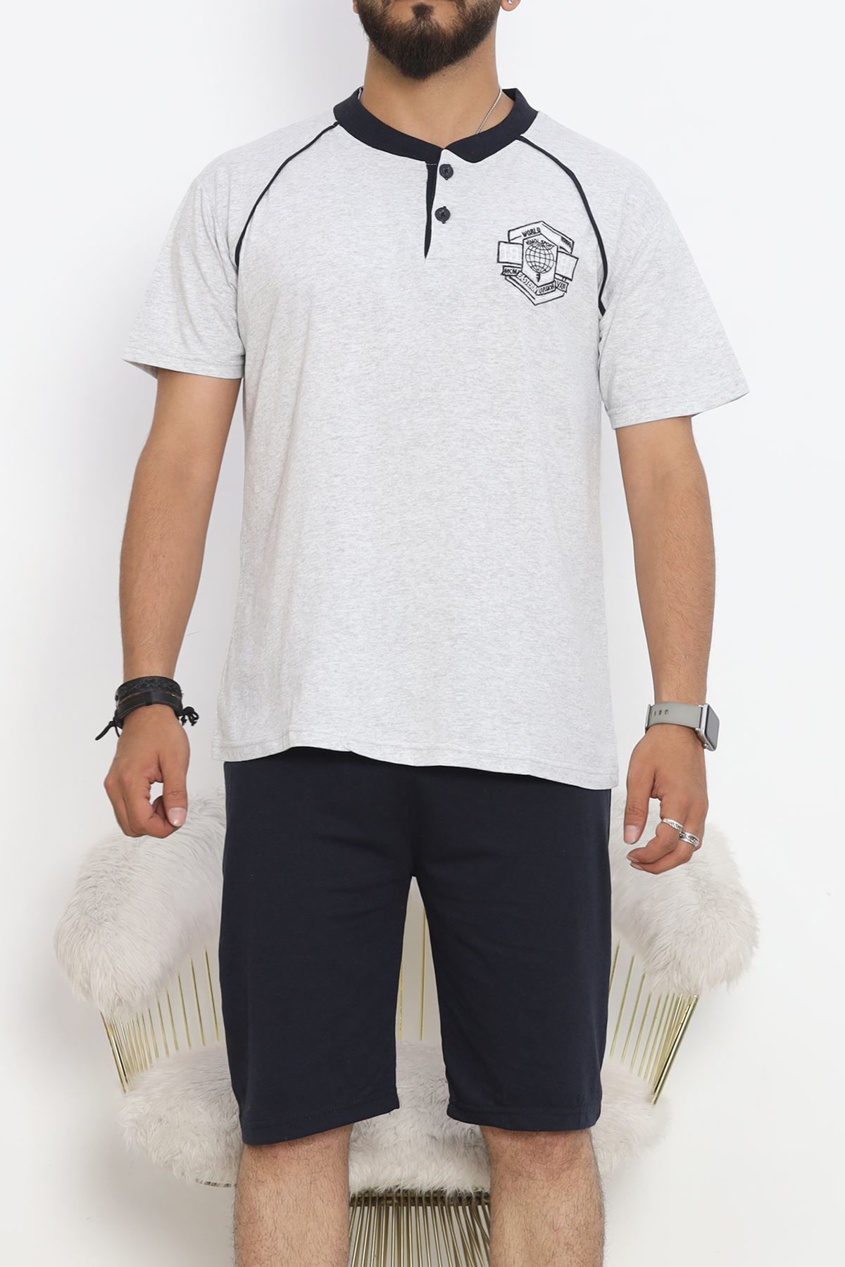 Erkek Şortlu Pijama Takımı Gri - 18850.1838.