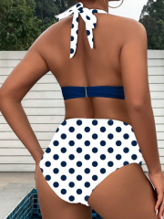 Kadın Leopar Desenli Kurdela Yamaçlı Yüksek Bel Mayo Dalgıç Bikini Takım