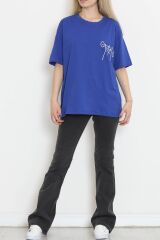 Baskılı Oversize Tişört Saks - 16494.1567.