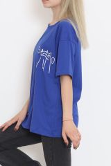 Baskılı Oversize Tişört Saks - 16494.1567.