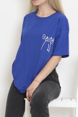 Baskılı Oversize Tişört Saks - 16494.1567.