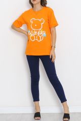 Baskılı Oversize Tişört Turuncu - 16496.1567.