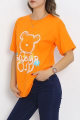 Baskılı Oversize Tişört Turuncu - 16496.1567.