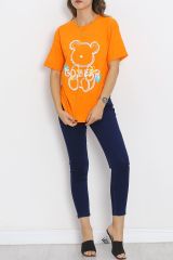 Baskılı Oversize Tişört Turuncu - 16496.1567.
