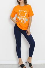 Baskılı Oversize Tişört Turuncu - 16496.1567.