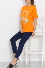 Baskılı Oversize Tişört Turuncu - 16496.1567.