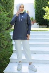 Kapşonlu Tunik Füme - 10035.1778.