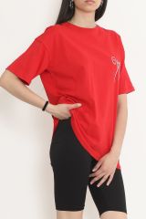 Baskılı Oversize Tişört Kırmızı - 16494.1567.