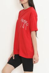 Baskılı Oversize Tişört Kırmızı - 16494.1567.