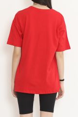 Baskılı Oversize Tişört Kırmızı - 16494.1567.