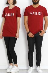 Baskılı Oversize Tişört Bordo - 17375.1778.