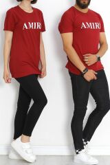 Baskılı Oversize Tişört Bordo - 17375.1778.