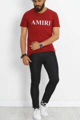 Baskılı Oversize Tişört Bordo - 17375.1778.