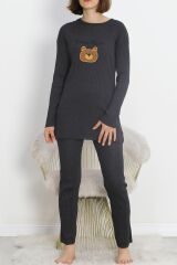 Nakışlı Pijama Takımı Antrasit2 - 18978.1567.