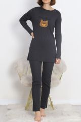Nakışlı Pijama Takımı Antrasit2 - 18978.1567.