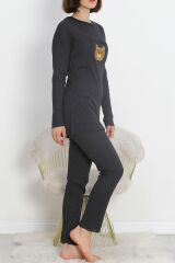 Nakışlı Pijama Takımı Antrasit2 - 18978.1567.
