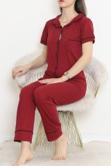 Önü Cepli Pijama Takımı Bordo - 11404.1048.