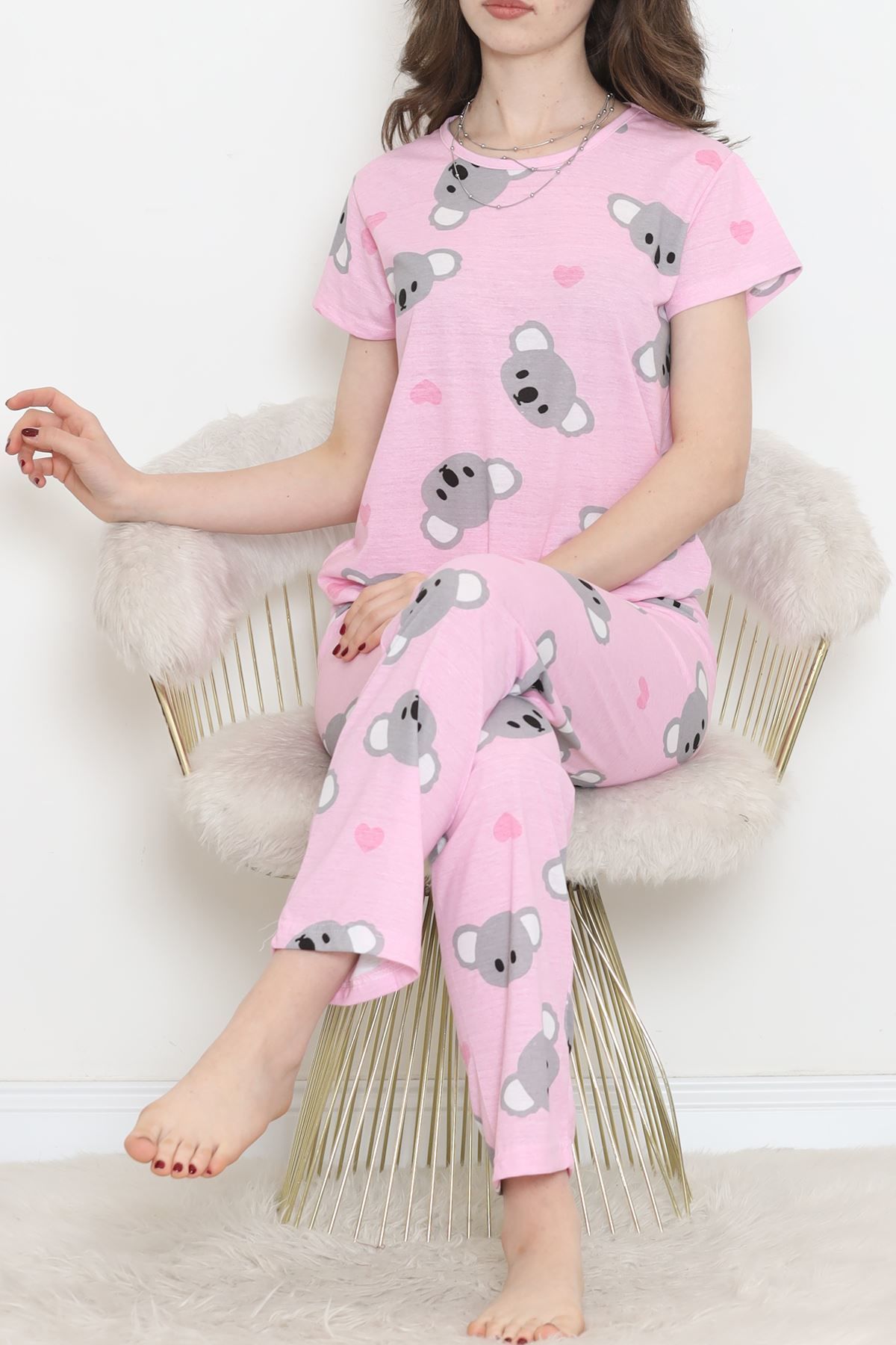 Desenli Pijama Takımı Pembeantrasit - 130.1287.
