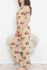 Desenli Pijama Takımı Vizonkahve - 130.1287.