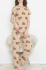 Desenli Pijama Takımı Vizonkahve - 130.1287.