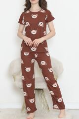 Desenli Pijama Takımı Kahvesomon - 130.1287.