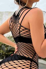 Halter Yaka Fileli Vücüt Çorabı Siyah - 10124.1834.