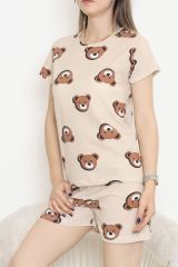 Şortlu Pijama Takımı Bejkahve - 390.1287.