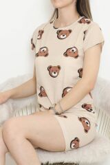 Şortlu Pijama Takımı Bejkahve - 390.1287.