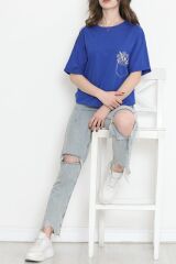 Baskılı Duble Kol Tişört Saks - 18283.1567.