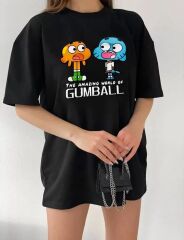 Bisiklet Yaka Baskılı Oversize T-Shirt - Siyah