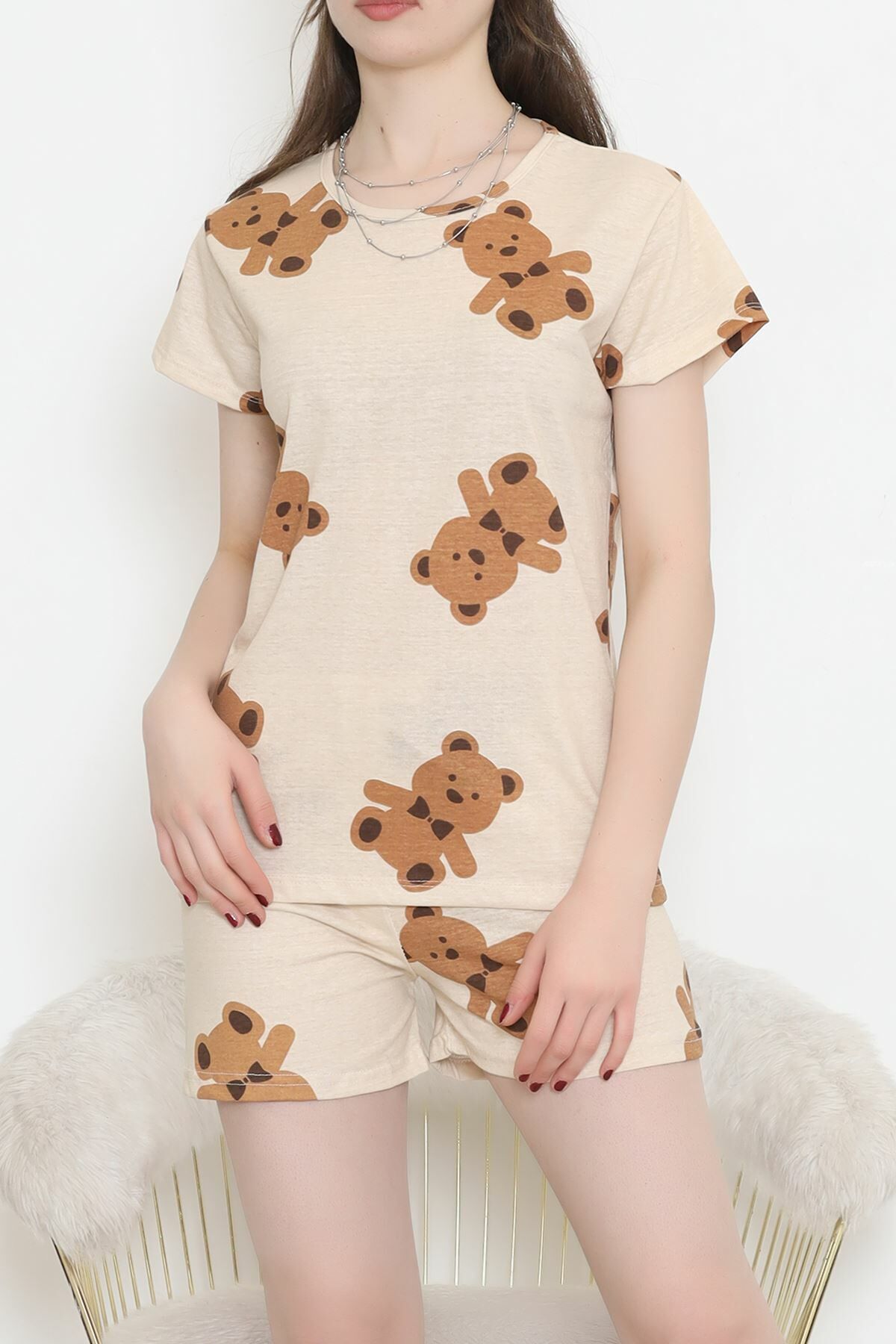 Şortlu Pijama Takımı Açıkbej - 390.1287.