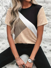 Kadın Kısa Kollu Blok Desen Süprem T-shirt