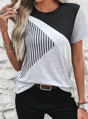 Kadın Kısa Kollu Blok Desen Süprem T-shirt