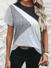 Kadın Kısa Kollu Blok Desen Süprem T-shirt