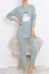 Nakışlı Pijama Takımı Mintbeyaz - 18978.1567.