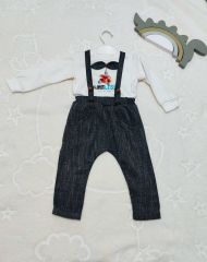 9-12-18 Ay Papyonlu Sweat Kot Pantolon 2li Erkek Bebek Salopet Takımı