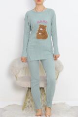 Nakışlı Pijama Takımı Mintkahve - 18978.1567.