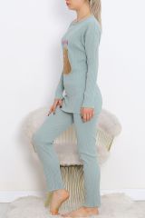 Nakışlı Pijama Takımı Mintkahve - 18978.1567.