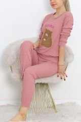 Nakışlı Pijama Takımı Pembekahve - 18978.1567.