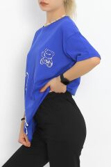 Baskılı Oversize Tişört Saks - 16502.1567.